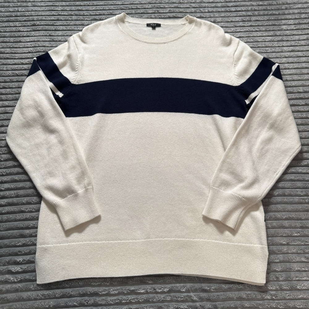Rails Sweater Mens Large Blue White Cotton Wool Delmar Surf Stripe Crewneck Knit